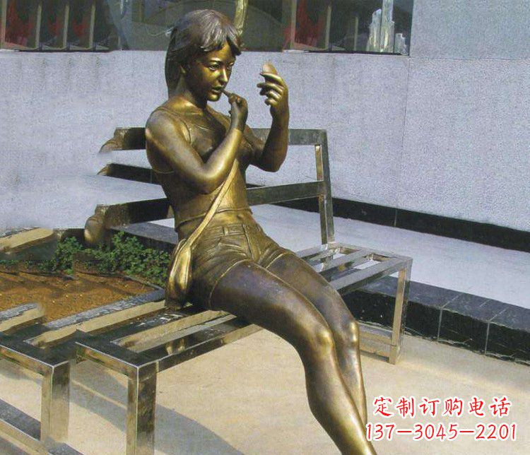 丽水铜雕商业街化妆女孩人物雕塑