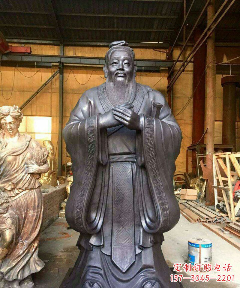 丽水铜雕校园孔子人像雕塑