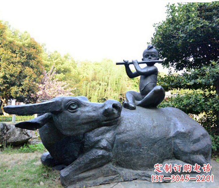 丽水铜雕园林牧童骑牛景观摆件