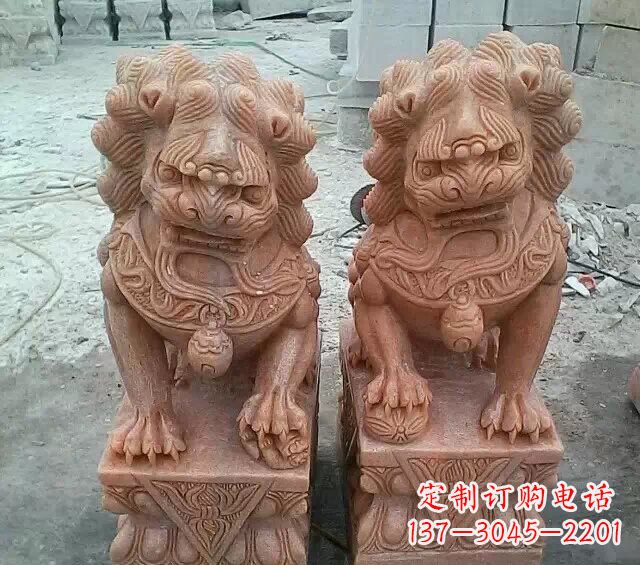丽水晚霞红传统狮子石雕