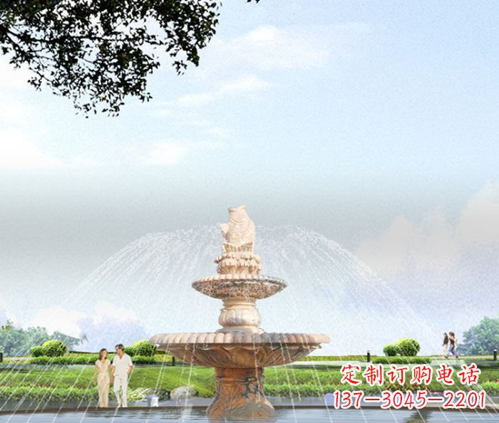 丽水晚霞红多层大型石雕喷泉 (4)