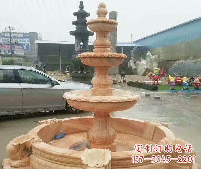 丽水晚霞红多层大型石雕喷泉 (3)