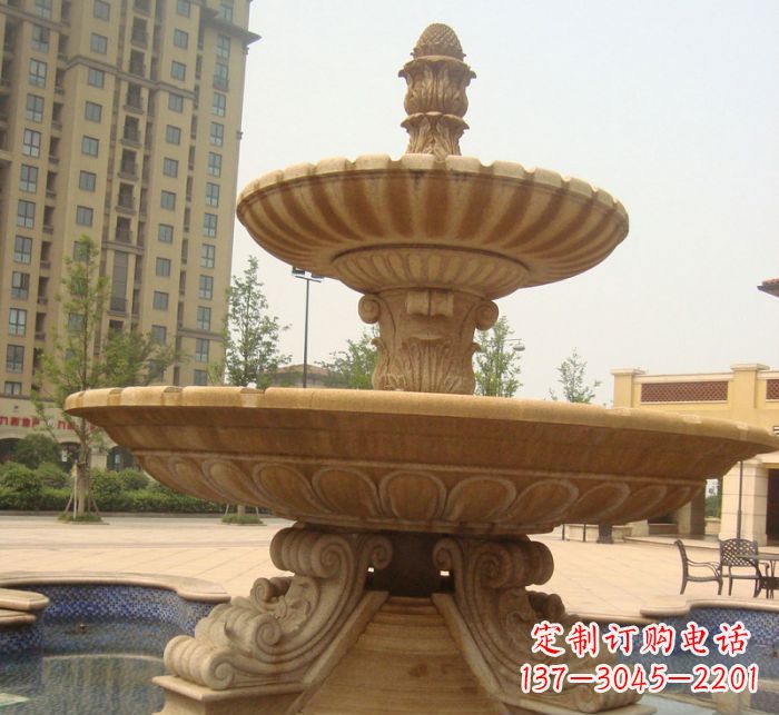 丽水晚霞红多层大型石雕喷泉 (5)
