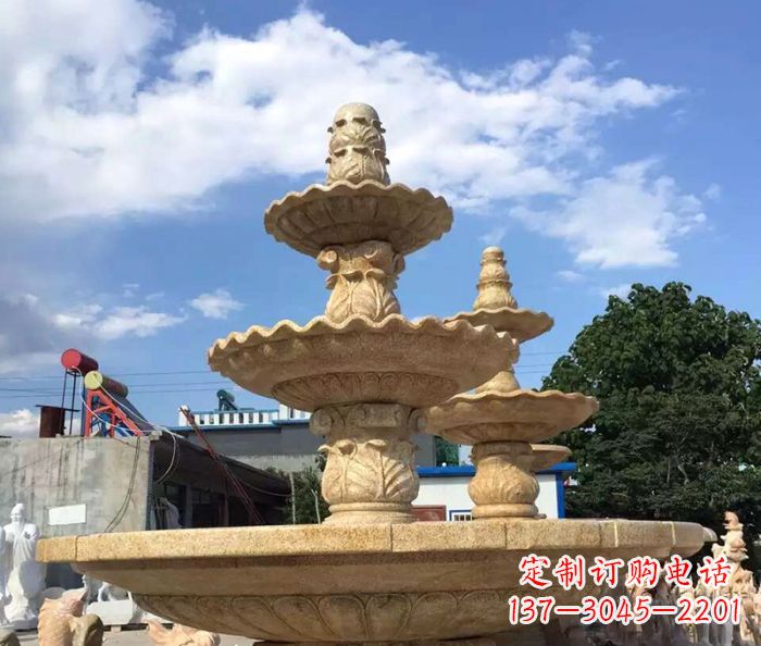 丽水晚霞红多层喷泉石雕