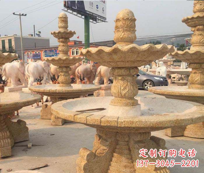 丽水晚霞红多层大型石雕喷泉