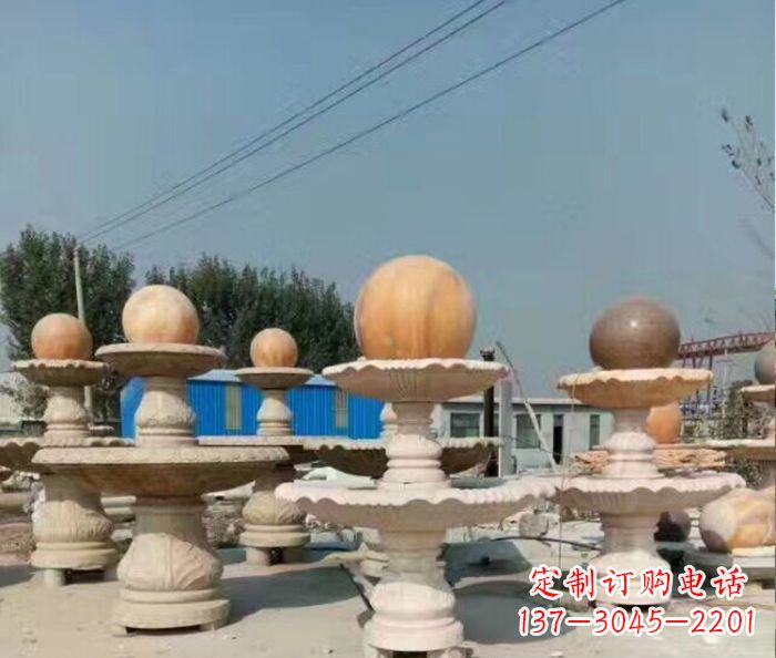 丽水晚霞红多层风水球喷泉石雕