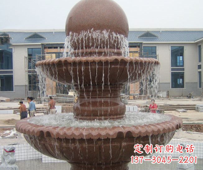 丽水晚霞红风水球多层喷泉石雕 (2)