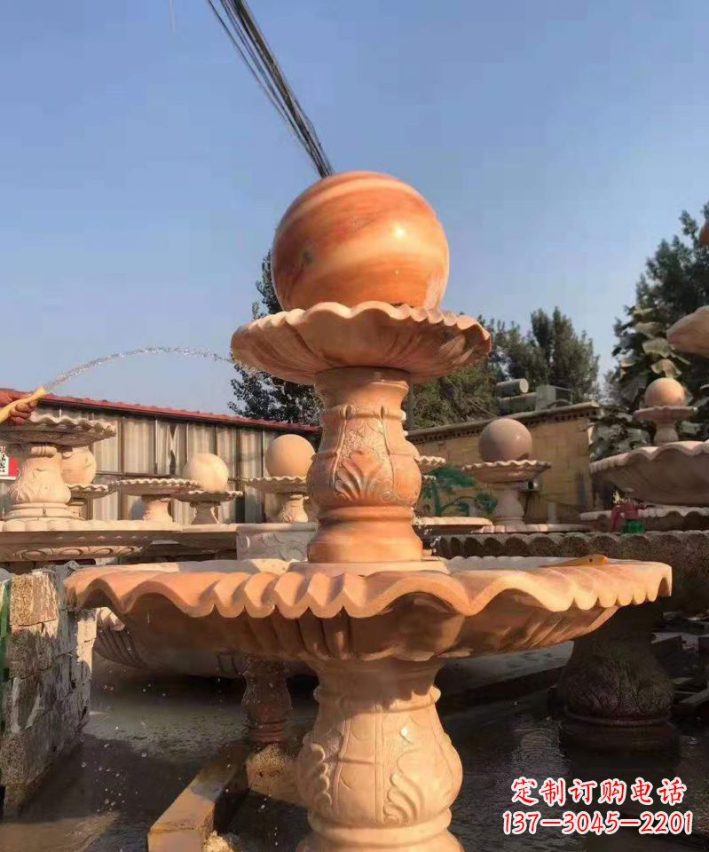 丽水晚霞红风水球雕塑别墅庭院景观雕塑