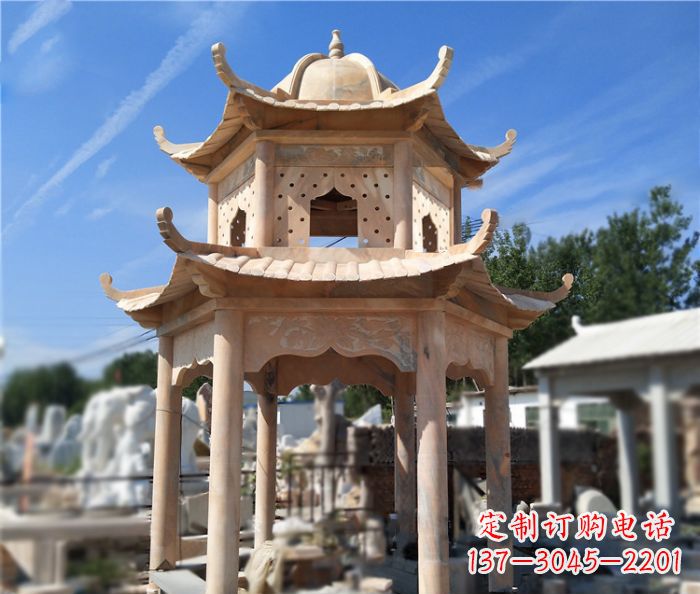 丽水晚霞红公园双层六角凉亭石雕