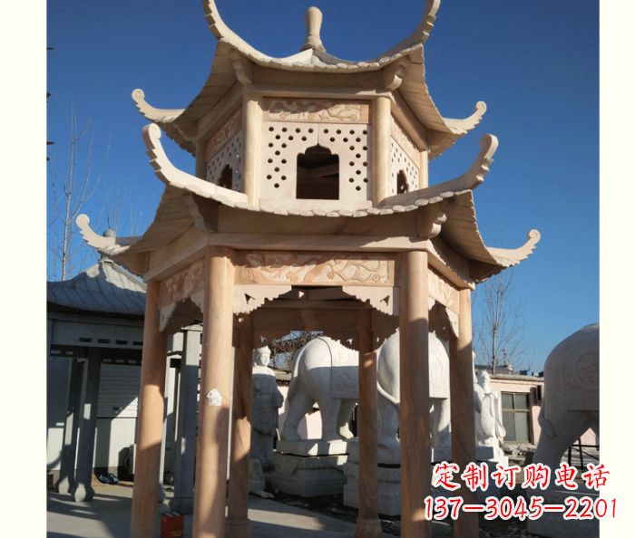丽水晚霞红公园双层六角凉亭石雕 (2)