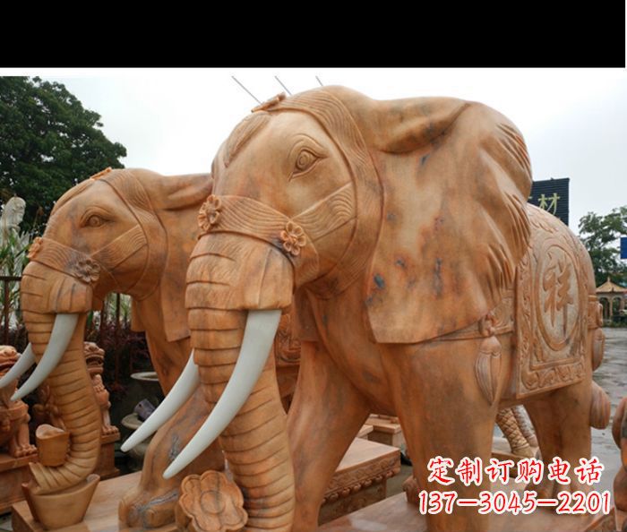 丽水晚霞红吉祥如意门口镇宅招财大象石雕 (3)