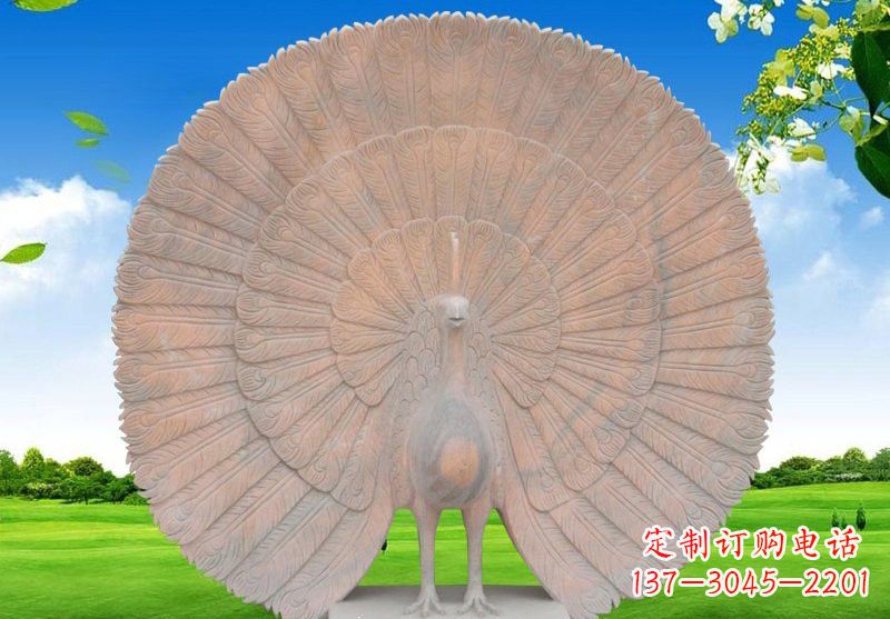 丽水晚霞红开屏孔雀雕塑