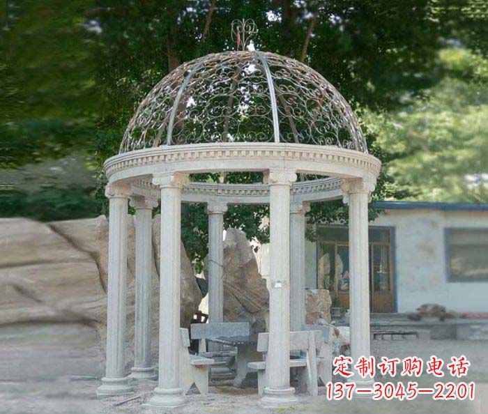 丽水晚霞红欧式圆顶石雕凉亭