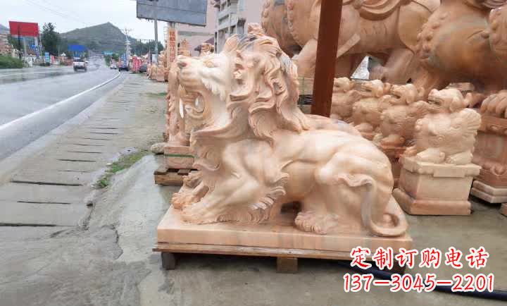 丽水晚霞红狮子雕塑
