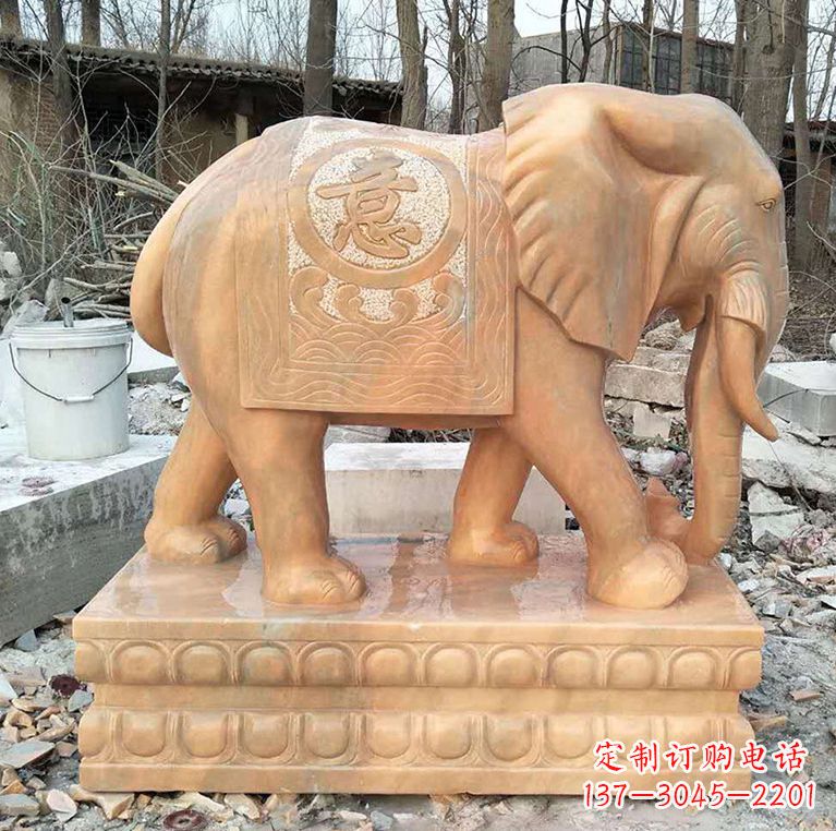 丽水晚霞红石材大象雕塑