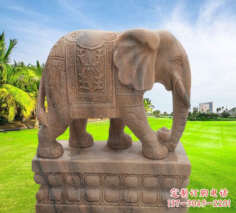 丽水晚霞红石雕大象 (2)