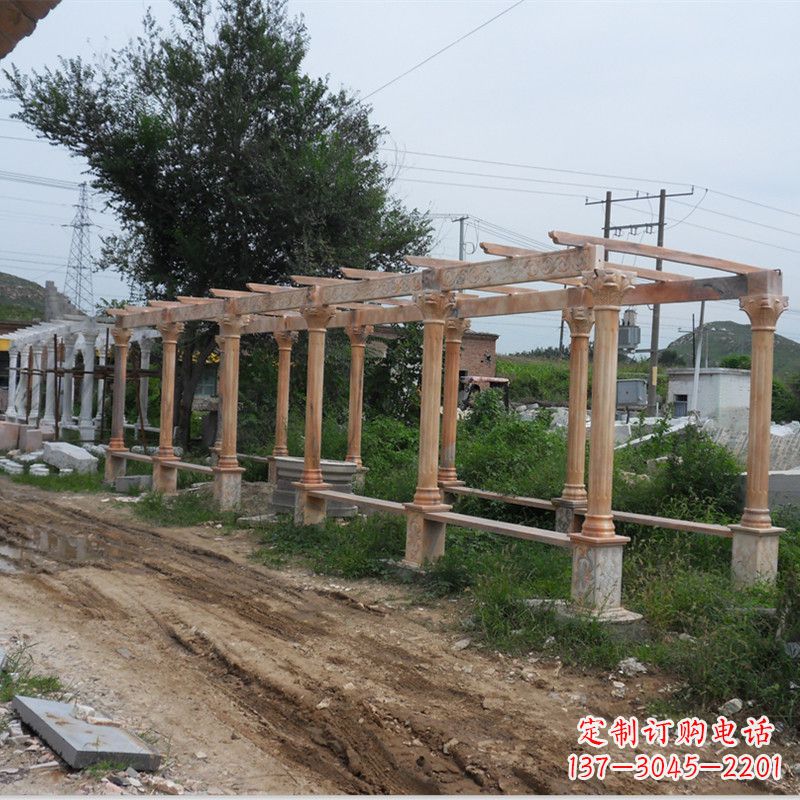 丽水晚霞红石雕花架长廊