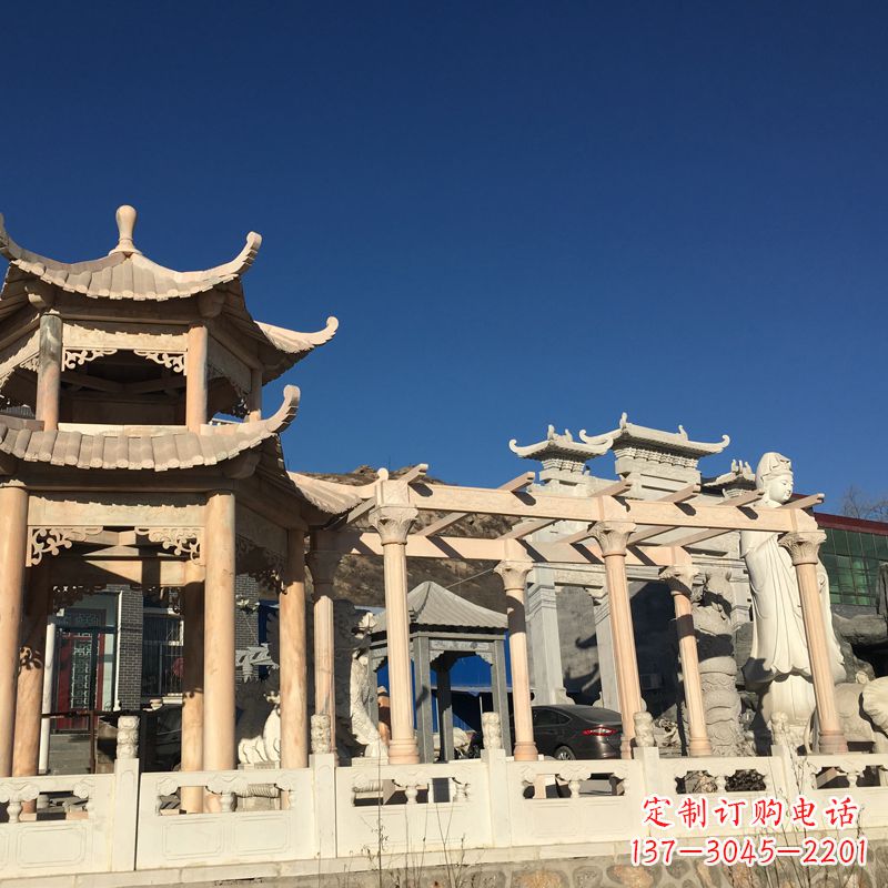 丽水晚霞红石雕凉亭花架