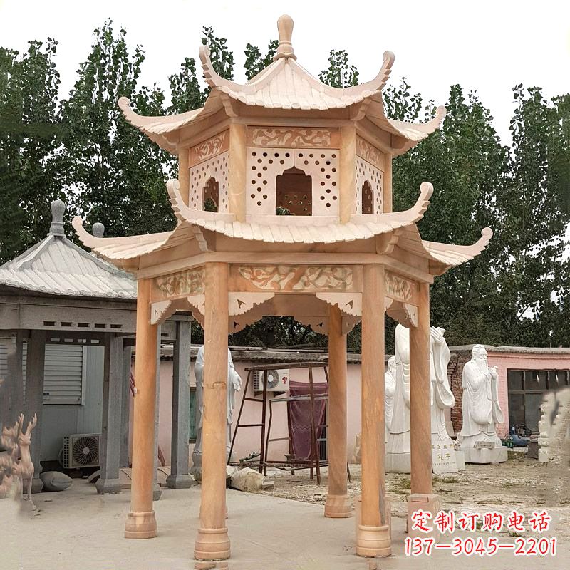 丽水晚霞红双层石凉亭