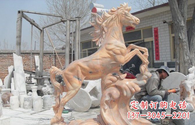 丽水晚霞红踏浪奔马石雕222