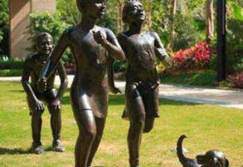 丽水宁夏中领雕塑推出的儿童铜雕跑步遛狗，一款…