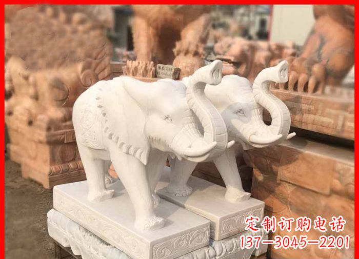 丽水象鼻朝天的大象汉白玉招财石雕