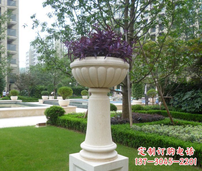 丽水小区景观汉白玉花盆石雕 (2)