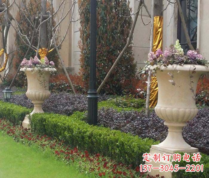 丽水小区景观汉白玉花盆石雕