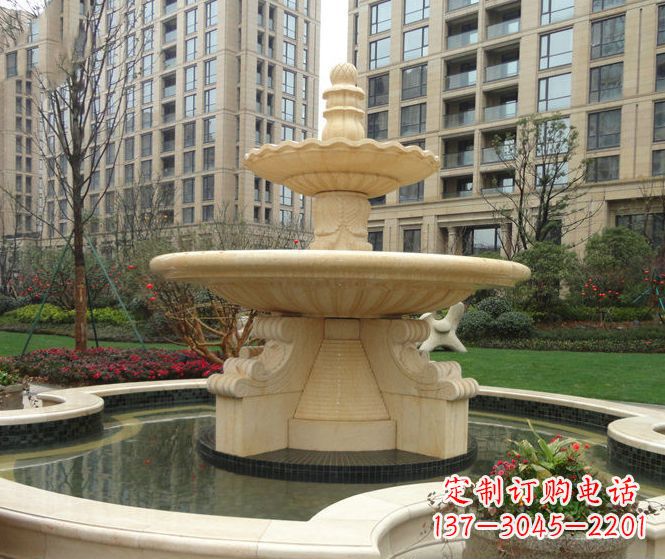 丽水小区景观晚霞红多层喷泉石雕 (3)