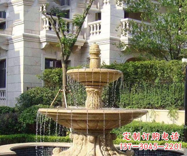 丽水小区景观晚霞红多层喷泉石雕 (4)