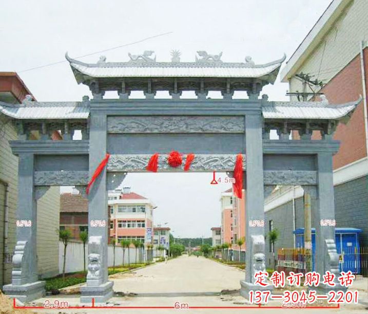 丽水小区三门牌坊石雕
