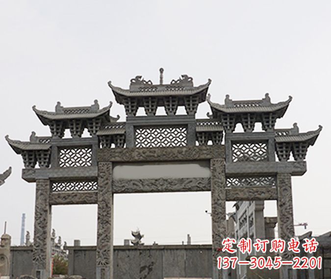 丽水园林仿古三门牌坊石雕 (4)