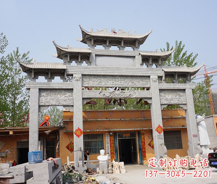 丽水园林仿古三门牌坊石雕 (5)