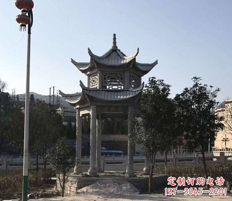 丽水园林仿古双层石凉亭景观石雕 (4)