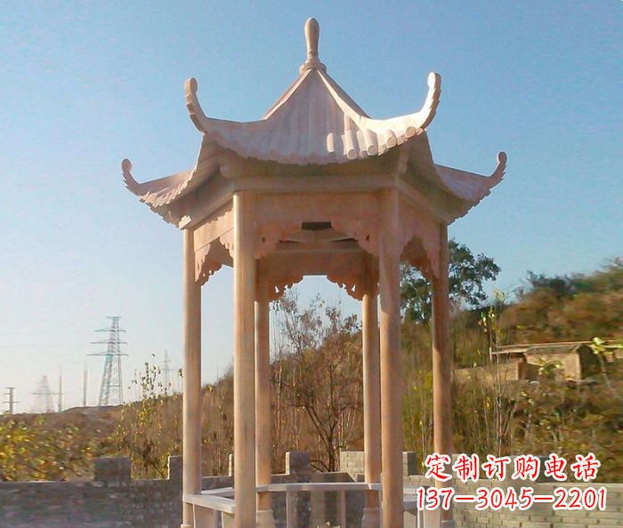 丽水园林景观晚霞红单层石雕凉亭