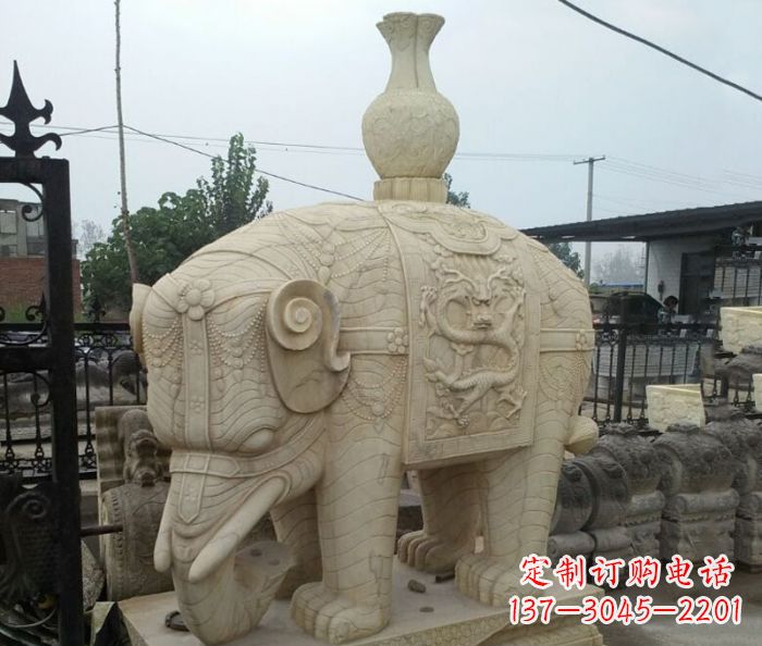 丽水园林景观驮瓶大象石雕
