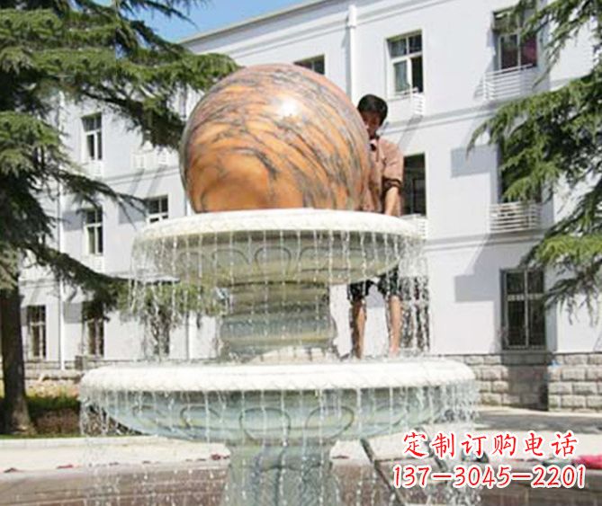 丽水园林景观晚霞红风水球喷泉石雕 (2)
