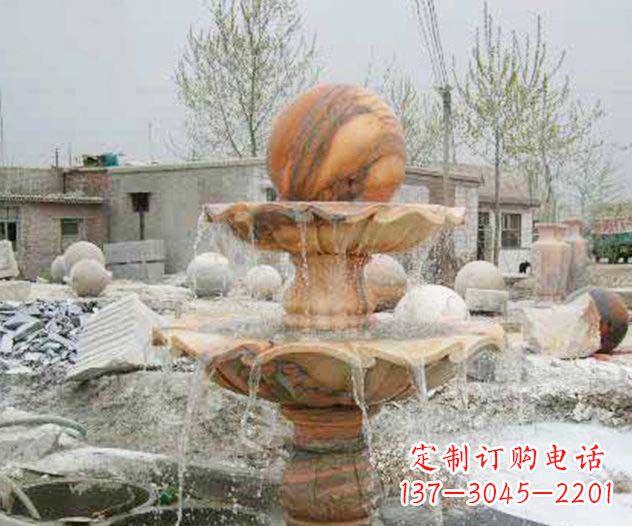 丽水园林景观晚霞红风水球喷泉石雕