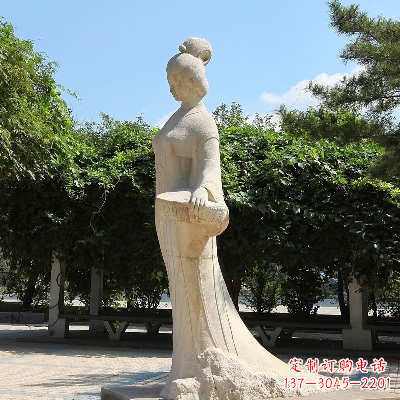 丽水园林历史人物著名美女秦罗敷砂岩石雕塑像