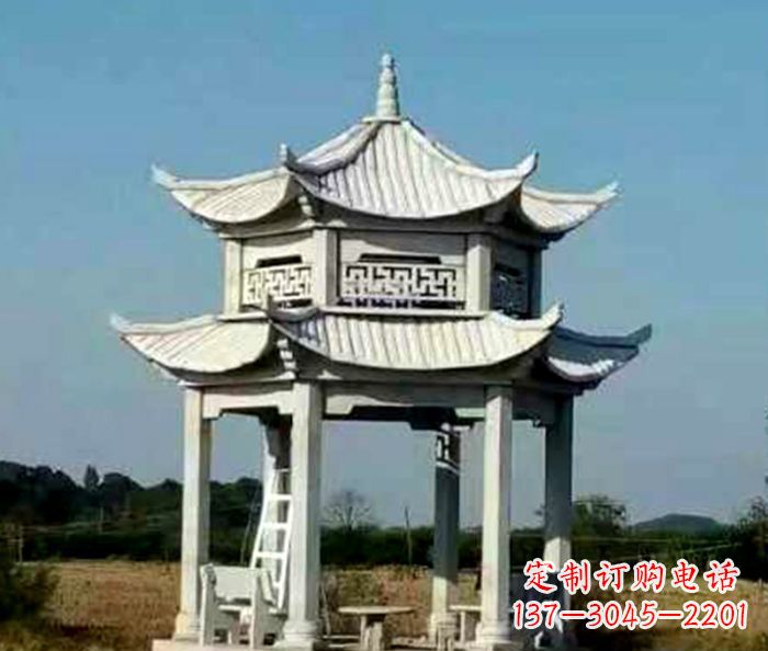 丽水园林双层石雕凉亭 (2)