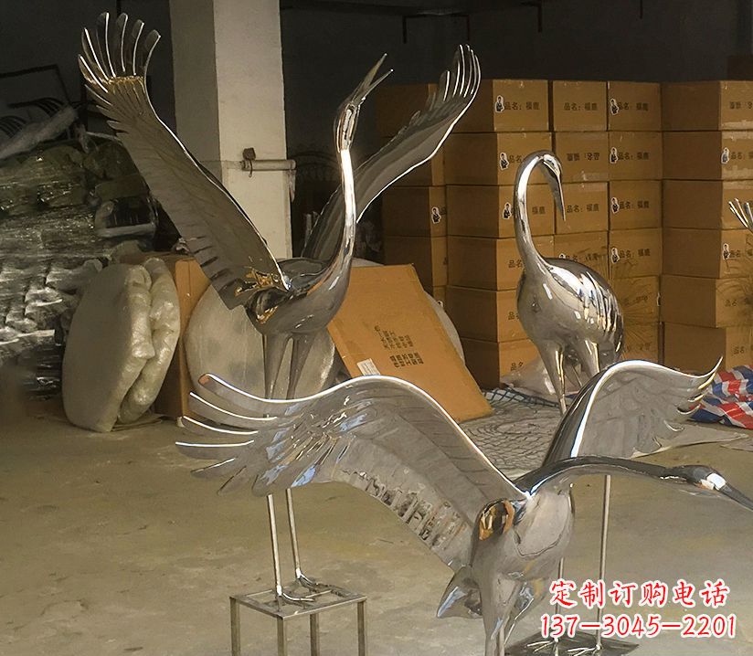 丽水园林云中仙鹤不锈钢雕塑