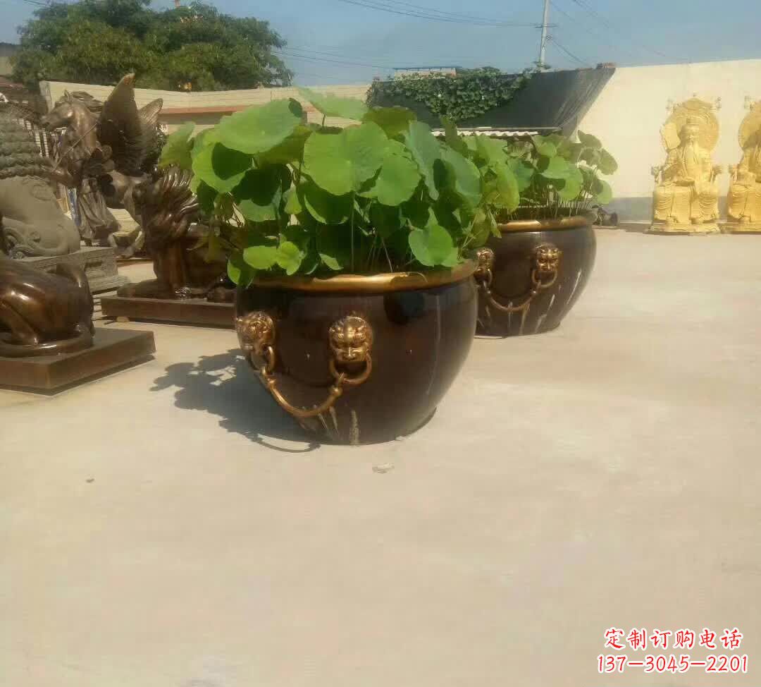 丽水铸铜狮子头水缸雕塑