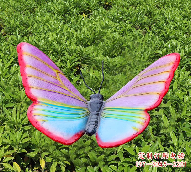 丽水紫红色仿真蝴蝶玻璃钢彩绘仿真动物雕塑