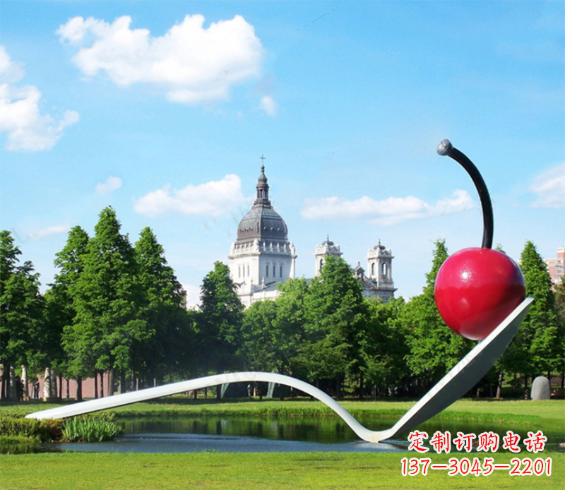 丽水水果雕塑-学校儿童园林仿真樱桃不锈钢水果雕塑
